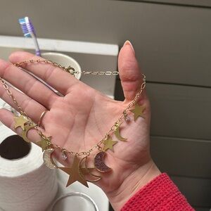 Gold Star and Moon Necklace